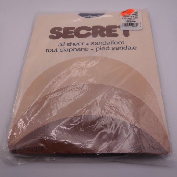 SECRET All Sheer Sandalfoot Nightshade 110-140LBS MEDIUM 100% Nylon Panty Hose - Picture 1 of 12